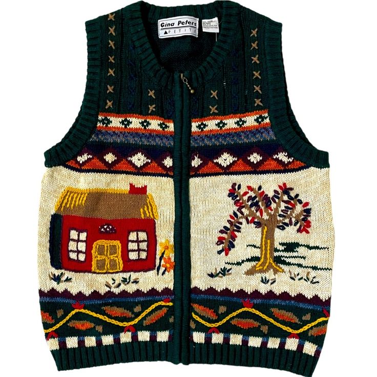 Vintage Nwt Gina Peters Knitted Full Zip Sweater Vest Granny Cottage Core Size Petite Small Womans Vest, Granny Cottage, Petite Knit, Vest Knitted, Vest Womens, Crew Neck Cardigan, Boxy Sweater, Sweater Vest Women, Poncho Sweater