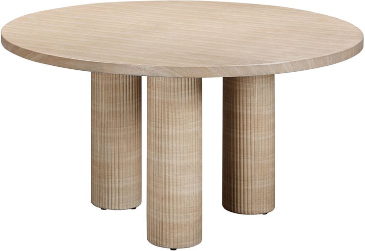 a round wooden table with three columns on each side and one column at the end