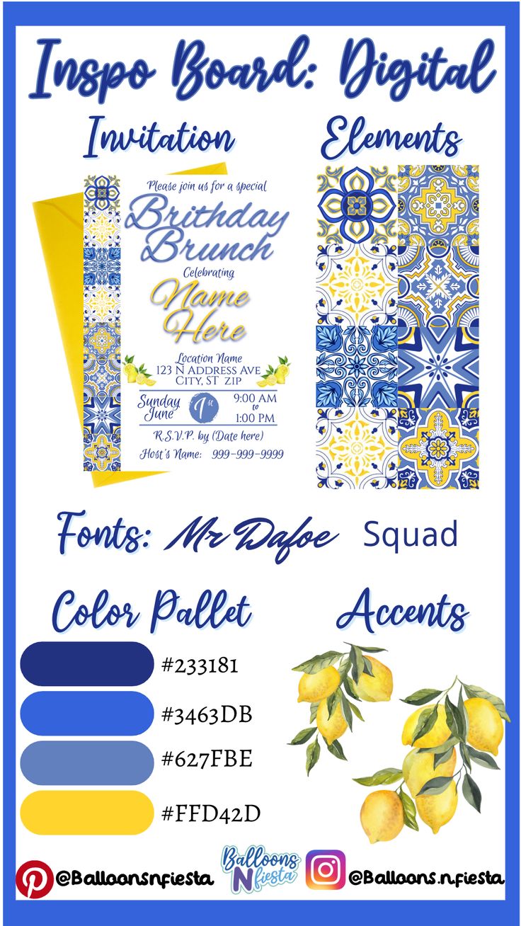 a blue and yellow poster with lemons on it