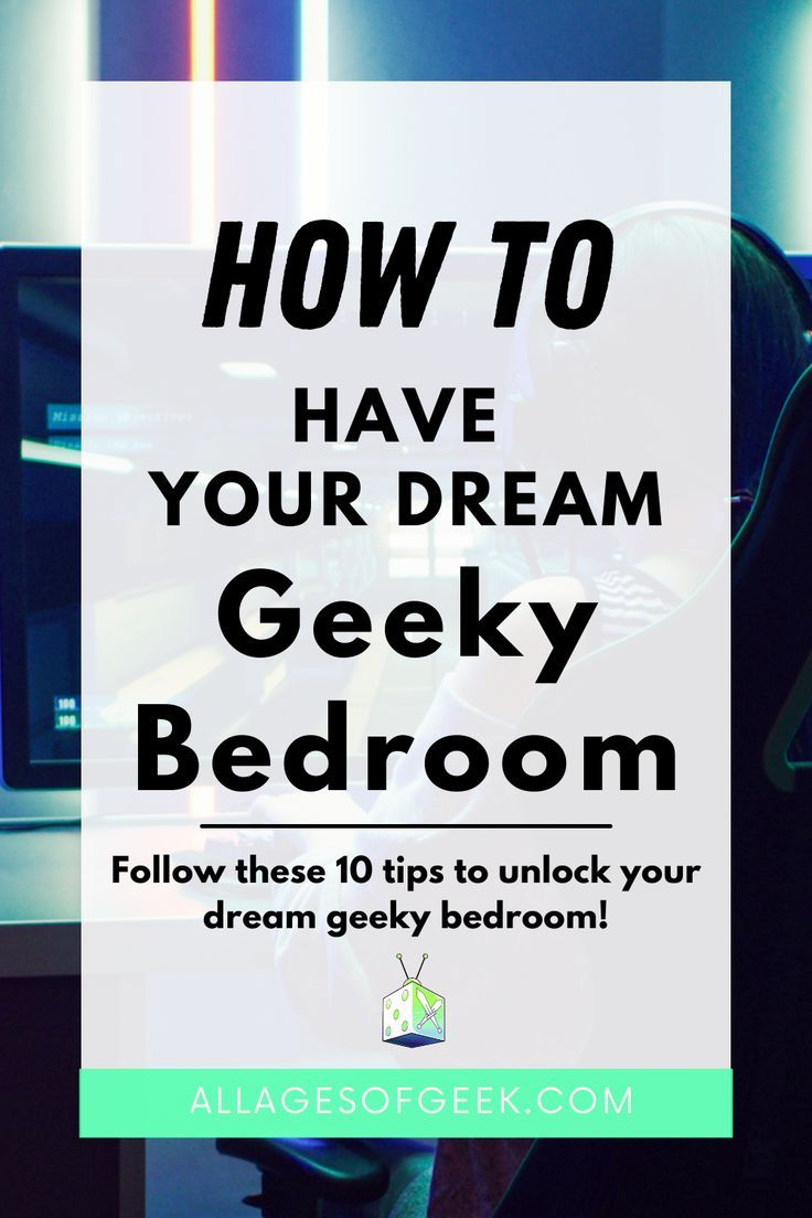 a person sitting in front of a computer with the words how to have your dream geek bedroom