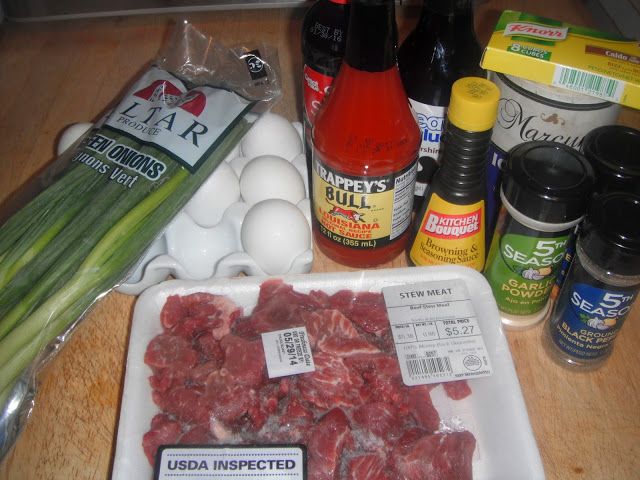 meat, eggs, and other ingredients on a table