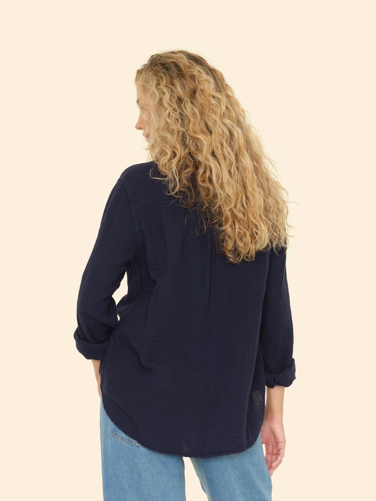 Bare Necessities. Scout is made in our washed double faced cotton gauze for a soft, gently crinkled feel. This lightweight button-front shirt has a shirttail hem and box pleated back yoke. Casual Tops With Crinkle Texture For Layering, Fall Cotton Tops With Crinkle Texture, Daywear Long Sleeve Tops With Crinkle Texture, Long Sleeve Tops With Crinkle Texture For Daywear, Washed Long Sleeve Relaxed Fit Blouse, Long Sleeve Washed Relaxed Fit Blouse, Washed Long Sleeve Blouse With Relaxed Fit, Long Sleeve Washed Blouse With Relaxed Fit, Fall Cotton Blouse With Crinkle Texture