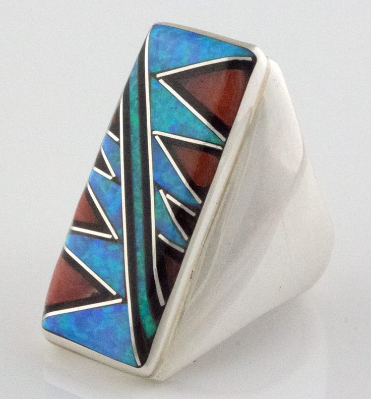 Size 10 Sterling Silver Ring With Multi-Color Stone on Stone Inlay Design.  Masterfully Handcrafted And Designed By Zuni Artist CLARENCE BOOQUA. Inlay Design, Big Jewelry, American Indian Jewelry, Stone Inlay, Inspo Board, Turquoise Rings, Color Stone, Native Art, American Jewelry