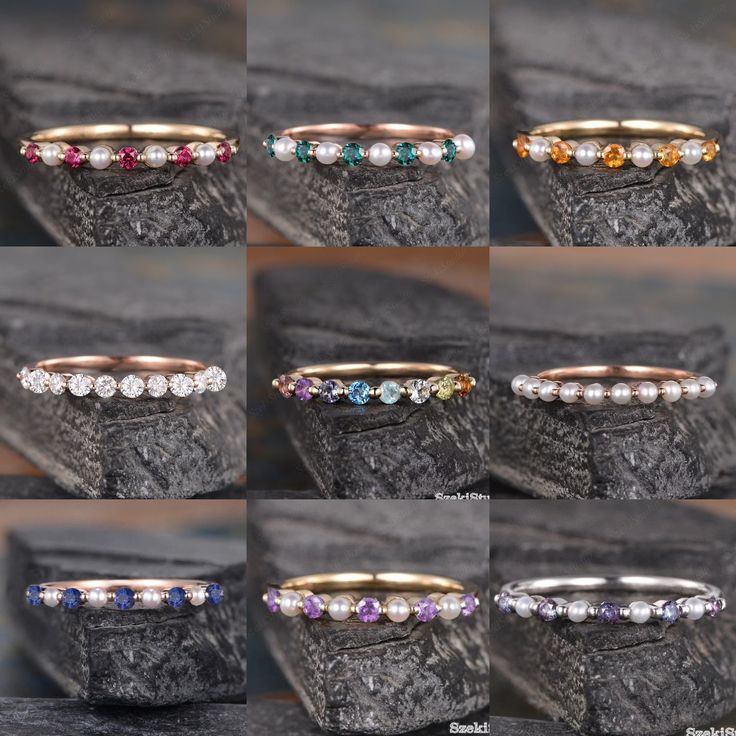 "Custom Pearl Wedding Band Birthstones Wedding Band Women's Pearl Matching Ring Half Eternity Stack Ring Custom Minimalist Delicate Dainty Bridal  Best Seller: https://www.etsy.com/listing/802666186/ *Wedding Band Details:  WIDTH-( approx. 2.0mm) Stone -Customized Birthstone Rings Citrine All Pearl Moissanite Lab Ruby  Amethyst Moss agate Lab Emerald Lab Sapphire  Lab Alexandrite Rainbow Sapphire Black Rutilated Quartz **Stone Replacement** Available with any other gemstones, please contact me for a quote. **Metal Type** Available in 14K or 18K yellow gold, white gold, and rose gold. Please select from the drop-down menu. **Production Time& Rush Order** Our standard production time is 3-4 weeks from the time of purchase. I am very happy to provide rush order service, the price is $60and, t Stackable Cubic Zirconia Wedding Jewelry, Stackable Fine Jewelry Eternity Band For Wedding, Diamond Crystal Ring With Half Eternity For Wedding, Stackable Eternity Band For Weddings, Wedding Crystal Diamond Ring With Half Eternity, Stackable Wedding Eternity Band In Fine Jewelry, Wedding Half Eternity Crystal Ring, Adjustable Stackable Crystal Ring For Wedding, Anniversary Multi-stone Cubic Zirconia Stackable Rings