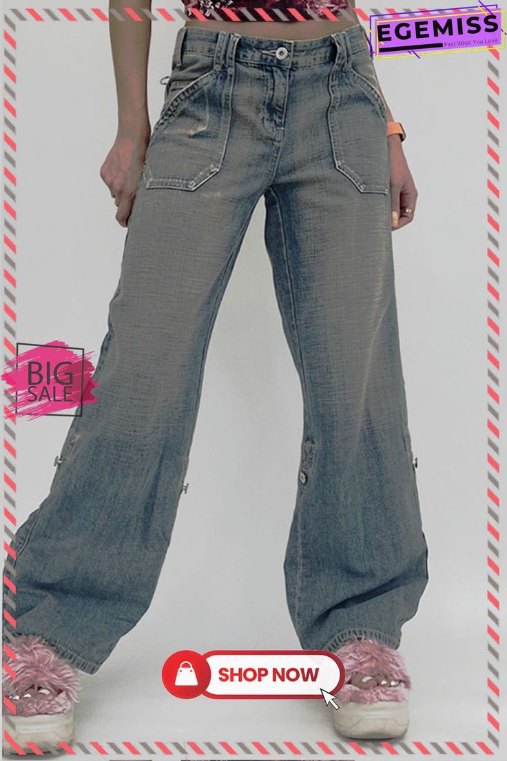 Fashion Casual Basic High Waist Regular Denim Jeans Grunge Denim Blue Cargo Jeans For Spring, Urban Style Flare Denim Jeans For Spring, Urban Style Flare Jeans In Denim For Spring, Distressed Denim Blue Cargo Jeans For Summer, Light Wash Utility Flare Jeans For Spring, Distressed Denim Blue Cargo Jeans For Spring, Summer Distressed Denim Blue Cargo Jeans, Grunge Cotton Cargo Jeans For Spring, Distressed Medium Wash Cargo Jeans For Summer