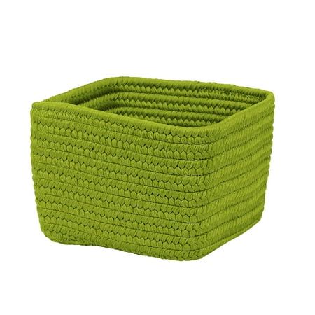 a green square basket with handles