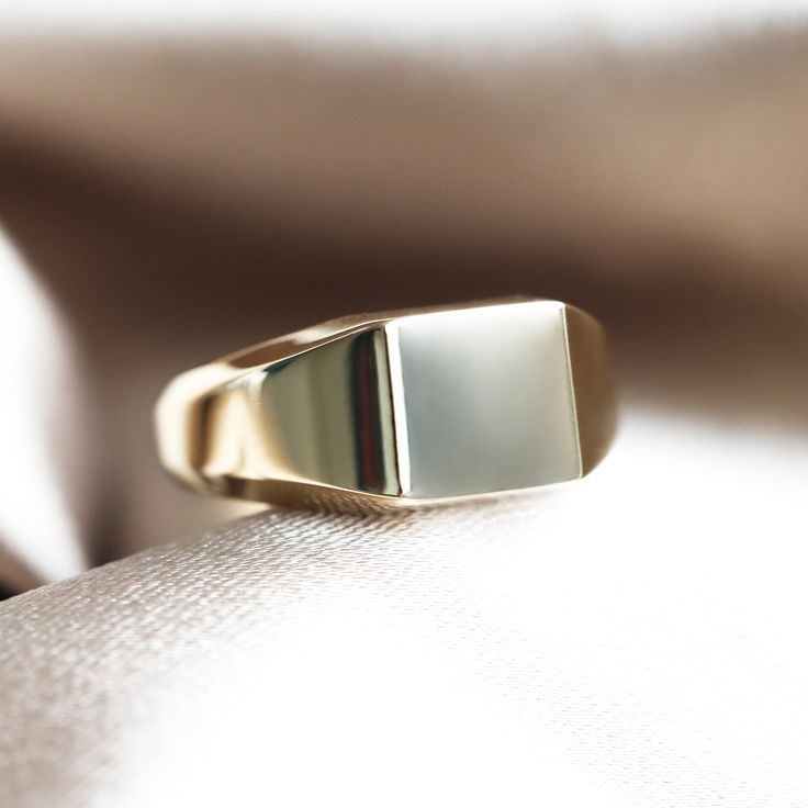 BOLD SIGNET RING Our signet rings are made from premium metals including sterling silver, solid gold and platinum. Create a custom signet ring with us. DETAILS   Style: plain, polished version without texture  Band width: approx. 9.3mm in the front 3.3mm at the back  Finish: Polished
   Material:14k Gold: yellow, white, rose  18k Gold: yellow, white, rose  Other Metal: platinum  Sizing: We are using US metric system   CUSTOMIZATION OPTIONS This design can be made with gemstones of your choosing. Men Signet Ring Gold, Diamond Signet Ring Men, Mens Wedding Rings Gold, Custom Signet Ring, Metric System, Signet Ring Men, Signet Rings, Men's Wedding Ring, Gold Signet Ring