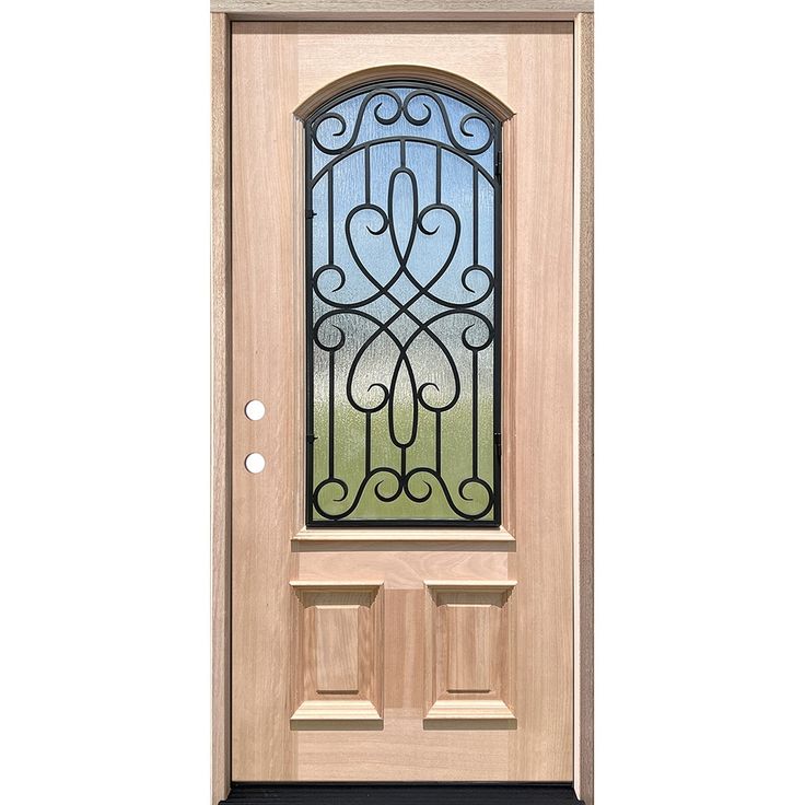 Greatview Doors offers a beautiful unfinished mahogany wood door that would be the perfect addition to give your home an instant upgrade. This ¾ lite singe door unit comes ready to install and features an iron grille, offering a classic look, and rain privacy glass paired with the warmth of mahogany hardwood. This door will provide a timeless appeal to any home. Greatview Doors 36-in x 80-in x 6-9/16-in Wood 3/4 Lite Right-Hand Inswing Mahogany Unfinished Prehung Front Door Solid Core in Brown | UM543SGL36R-6 Cheap Interior Doors, Mahogany Wood Doors, Full Bathroom Remodel, Wood Entry Doors, Mahogany Doors, Privacy Glass, Storm Door, Solid Core, Wood Door