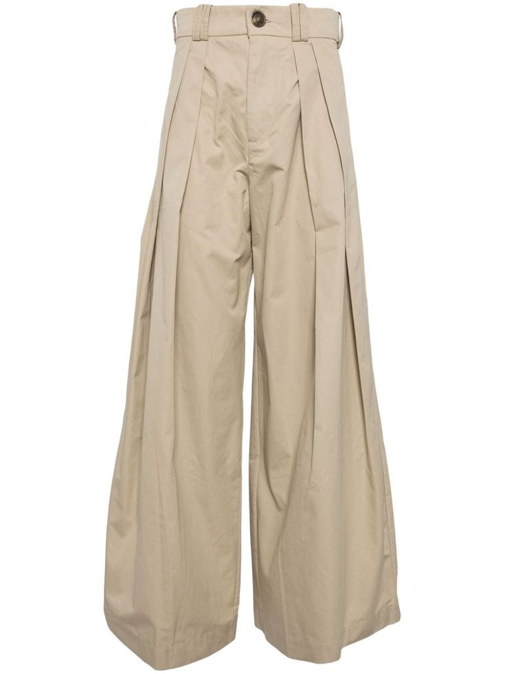 almond beige cotton wide leg belt loops front button and zip fastening pleat detailing two side inset pockets rear flap pocket straight hem S S Daley, Leg Belt, Wide Leg Trousers, Flap Pocket, Bottoms Pants, Wide Leg Pants, Alexander, Almond, Top Brands