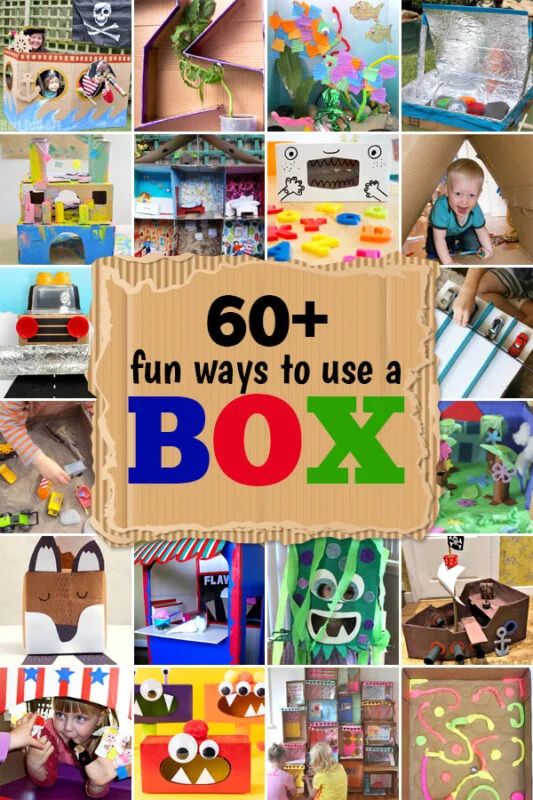 a collage of pictures with the words 60 fun ways to use a box