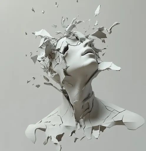 ↑↑↑ Larger size on website 🔸 The image is a close-up of a white, cracked sculpture of a woman's head and shoulders. The sculpture Sculpture Illustration Drawings, Cracked Sculpture, Cracked Statue, Neck Sculpture, Broken Face, Art Core, Head And Shoulders, Head Statue, Human Art