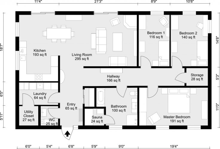 the floor plan for a two bedroom apartment with an attached bathroom and living room area