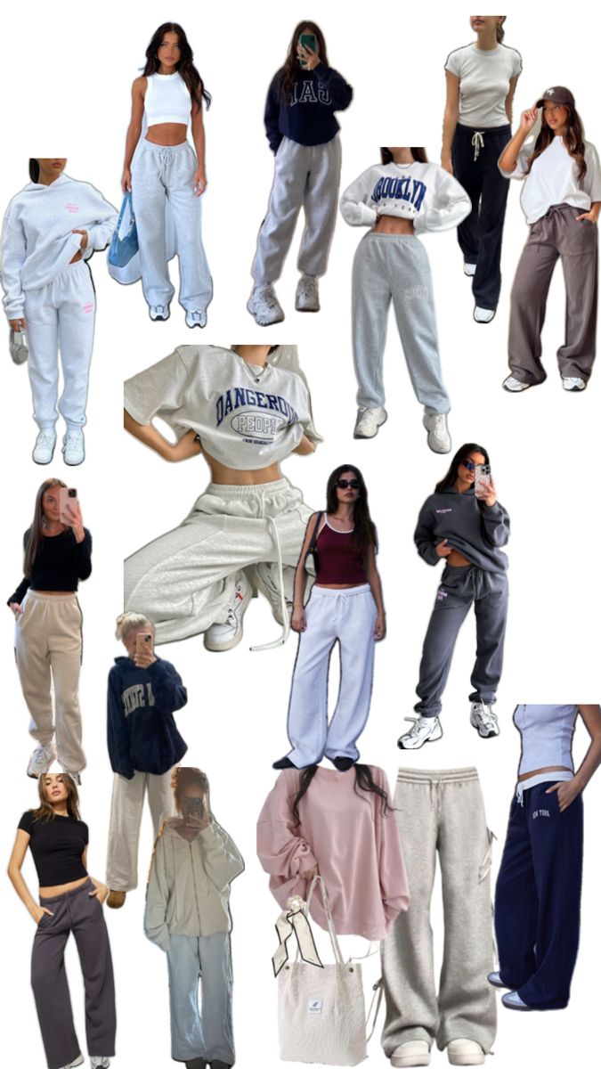 Outfit Inspirations Sweatpants, Great Sweatpants Outfit, What To Wear With Sweatpants To School, Athletic Sweatpants Outfit, Wide Leg Sweatpants Outfit For School, Baggy Sweat Pants Outfit, Cute Outfits For School Sweatpants, Outfits To Wear With Sweatpants, How To Style Baggy Pants