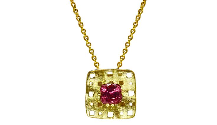 Šepkus M-41 18K Yellow Gold Small “Square Characters” Pendant with Rose Spinel Square Character, Alex Sepkus, Alphabet Charms, Family Jewellery, Sticks And Stones, Stone Collection, Cross Jewelry, Pendant Earrings, Pearl Jewelry