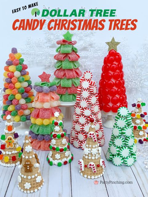 candy christmas trees made out of marshmallows are featured in the book, easy to make dollar tree candy christmas trees