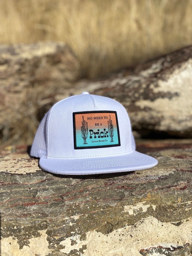 This is my Woven Patch No Need To Be A Prick Trucker hat. This trucker hat comes with the inside customized with my business logo. This patch is a great laugh for everyone!     Little Rogue Co. logo snap back hats, perfect for any occasion. Do not wear in water. Although this is not considered fine jewelry, it should be treated as such so it will last longer. I make all my items with love and care. I take pride in my work.  I have always pride my craftsmanship of bead work and it's amazing to see just how many people are interested in what I have to offer!! I love and enjoy what I do, hope you do as well!!  Please note that due to lighting effects, monitor's brightness, contrast and other settings, there might be some slight differences in the color tone/shade of photo and the actual item. White Western Snapback Baseball Cap, Western White Snapback Hat, White Western Snapback Hat, Western Style Adjustable Snapback Hat With Flat Bill, White Western Style Snapback Baseball Cap, White Western Style Snapback Hat, White Snapback Hat For Rodeo, White Western Style Adjustable Snapback Hat, White Flat Brim Baseball Cap For Rodeo