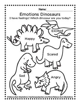 an animal worksheet with the words emotions and dinosaurs on it, which are in black and white