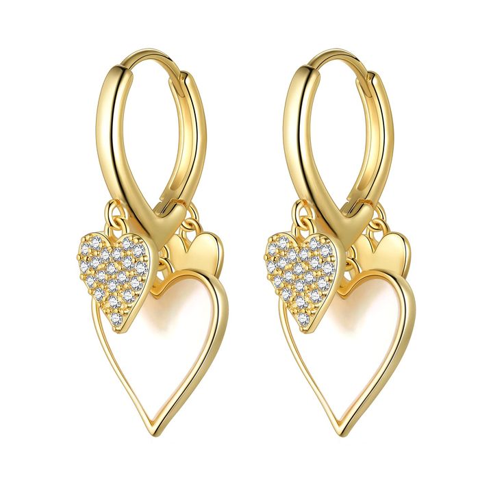 PRICES MAY VARY. ❤Earrings Hoop Material:Comes in AAA+ Cubic Zirconia and 18k gold plated on the surface,tarnish-resistant then can't be faded in a long time.Nickel free,lead free,cadmium free,safe for sensitive skin. ❤Heart Design:The layered heart earrings symbolizes love.Styles for a charming look with fashion fresh colothes or cool dress. ★Size Detail★:Dangle Earrings:1.2" *0.47", 0.19 oz/ pair.Comes in a pretty gift box.Adjustable size allows you to show off yourself on the daily life,weddi Dangle Hoop Earrings For Valentine's Day Anniversary, Dangle Hoop Earrings For Anniversary And Valentine's Day, Heart-shaped Hoop Earrings For Valentine's Wedding, White Dangle Hoop Earrings For Valentine's Day, Dainty Hoop Earrings For Valentine's Anniversary, Heart-shaped Hoop Earrings For Wedding On Valentine's Day, Drop Hoop Earrings For Wedding On Valentine's Day, Mother's Day Dangle Hoop Earrings, Heart-shaped Hoop Earrings For Mother's Day Anniversary