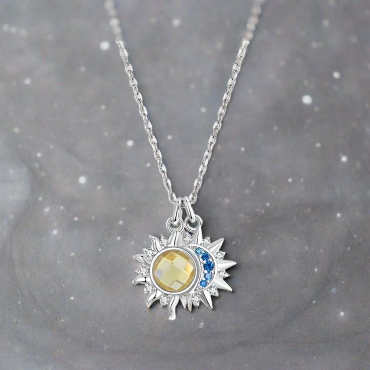 🌞🌙 Get ready to shine with our stunning Sun Moon Necklace! Crafted from 925 sterling silver and adorned with a Luminous stone, this necklace will make you stand out. With a plated White Gold finish, it's the perfect addition to any outfit. Plus, we'll include a free velvet cloth bag for you to keep your new jewelry safe. Order now and add a touch of celestial beauty to your collection! Length: 400mm+50m Pendant: 17*15mm Sterling Silver Celestial Pendant Charm Necklace, Celestial Sun And Moon Sterling Silver Necklace, Celestial Moon Charm Necklace In Cubic Zirconia, Celestial Cubic Zirconia Necklace With Moon Charm, Celestial Sterling Silver Necklaces As A Gift, Celestial Sterling Silver Necklace Gift, Celestial Sterling Silver Necklace For Gift, Celestial Cubic Zirconia Pendant Necklace, Sterling Silver Moon Clavicle Chain Jewelry