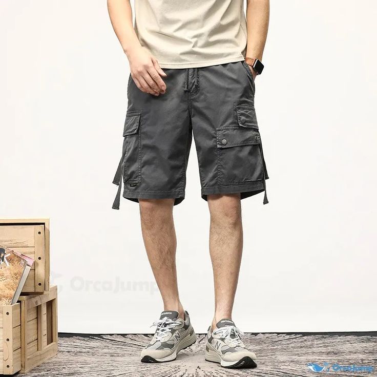 OrcaJump - Casual Cargo Shorts with Five-Pocket Design and Functional Pockets. Summer Cargo Pants With Hip Pockets For Outdoor Activities, Summer Shorts For Outdoor Activities With Pockets, Summer Shorts With Pockets For Outdoor Activities, Summer Outdoor Cargo Pants With Pockets, Outdoor Khaki Shorts With Pockets, Gray Cargo Shorts With Pockets For Outdoor Activities, Gray Cargo Shorts With Pockets For Outdoor, Khaki Shorts With Pockets For Outdoor Activities, Gray Cargo Pocket Bottoms For Summer