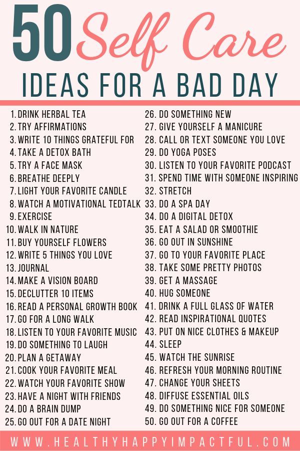 50 Self Care Ideas (with free printable) for a bad day! Take care of your mental health with these easy activities to make you feel better. Important things to do for women and moms to take care of their mind, body, and soul. #loveyourself Tenk Positivt, Inspirerende Ord, Self Care Ideas, Self Care Bullet Journal, Makanan Diet, Vie Motivation, Self Care Activities, Life Tips, Bad Day