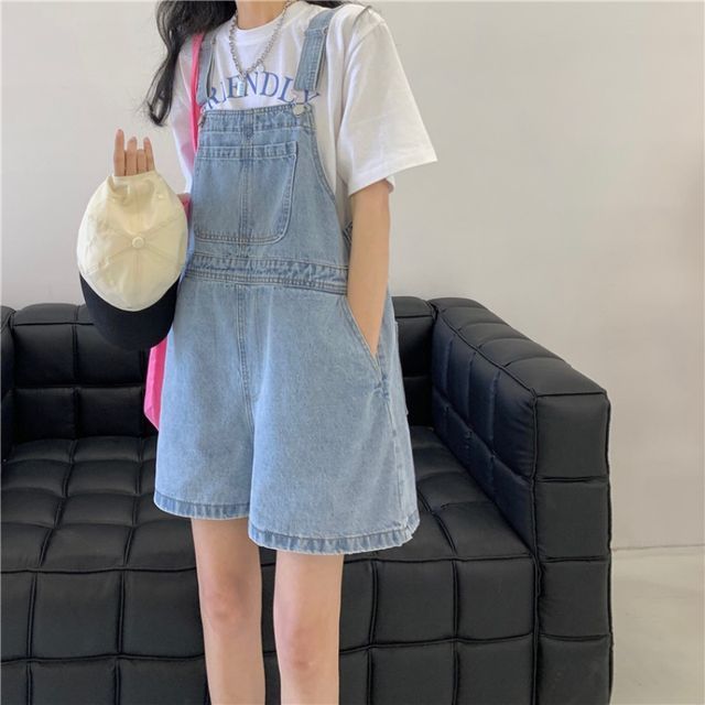 Washed Denim Jumper Shorts mySite Cheap Trendy Denim Shortalls, Cheap Denim Blue Cotton Shortalls, Denim Decorations, Denim Jumper Shorts, Jumper Shorts, Denim Pullover, Denim Jumper, Washed Denim, Short En Jean