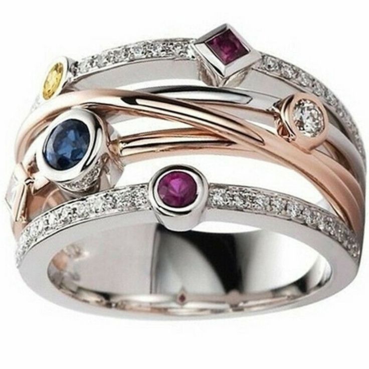 Sterling Silver Multicolor Stones Very Unique Smoke-Free Home Perfect For A Gift Or For Yourself Amethyst And Diamond Ring, Women Flower, Jewelry Beautiful, Copper Ring, Set Ring, White Gold Ring, Beautiful Ring, Ring Jewelry, Morganite