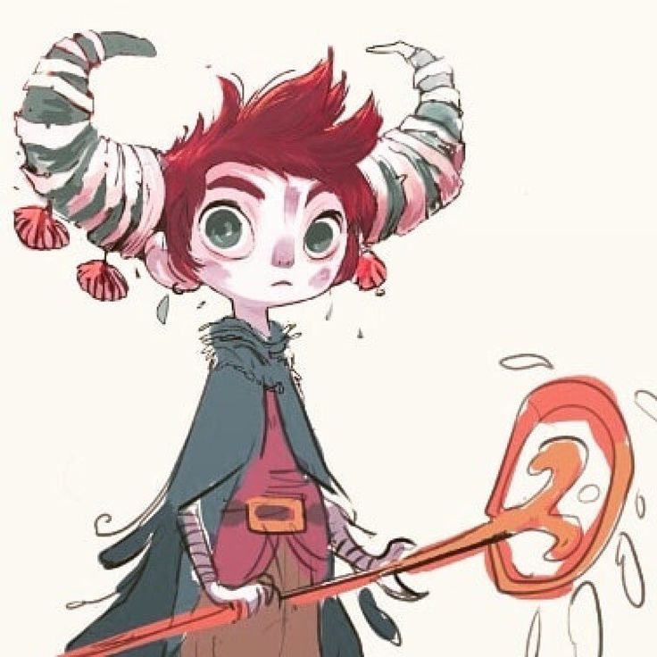 a drawing of a girl with horns and hair holding a letter b in her hand