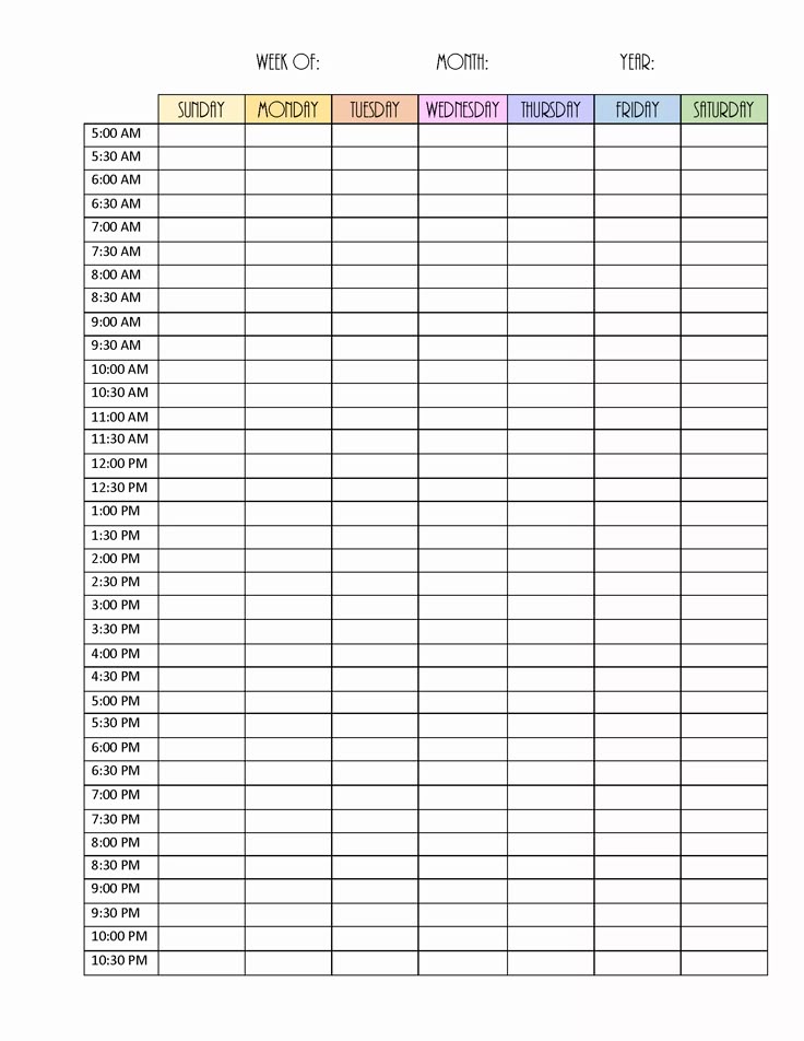 the printable weekly calendar is shown in this format, with times and hours to go