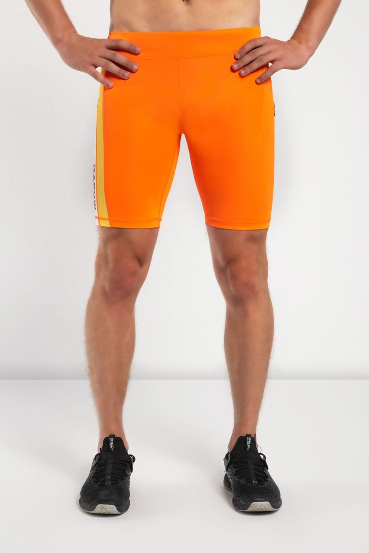 Description: Orange Men's Compression Shorts With Feature Panel Recycled Polyester / Spandex Thigh phone pocket + zipper hip pocket Squat tested with zero transparency Moisture wicking with 4-way stretch Flatlock seams to reduce chafe Invisible soft-grips to prevent riding Adjustable drawstring Rubber print logo Machine wash cold, quick drying Model is 5’8’’ tall, 31’’ waist size and wears size Small. Ring Pulls, Rubber Print, Spartan Race, Mens Compression, Fishing Nets, Compression Shorts, Squat Proof, Drip Dry, Recycle Plastic Bottles