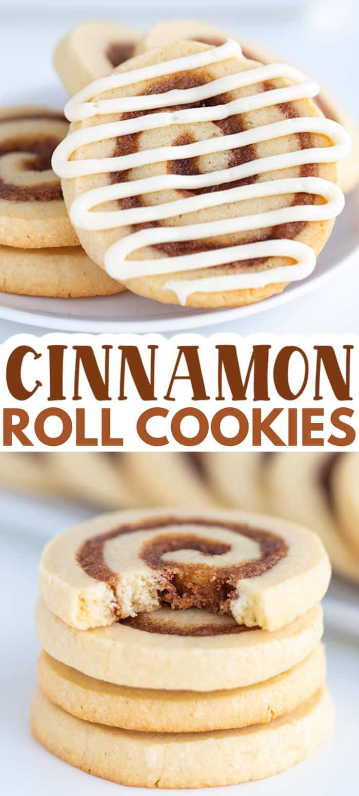 cinnamon roll cookies are stacked on top of each other with the words cinnamon roll cookies above them