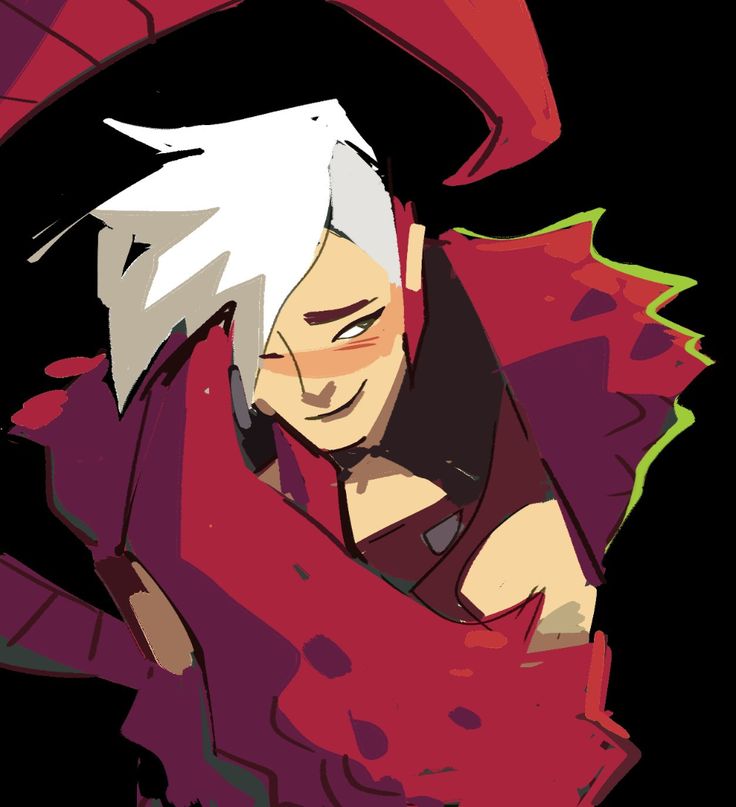 an anime character with white hair and black eyes, wearing a red cape over his shoulder