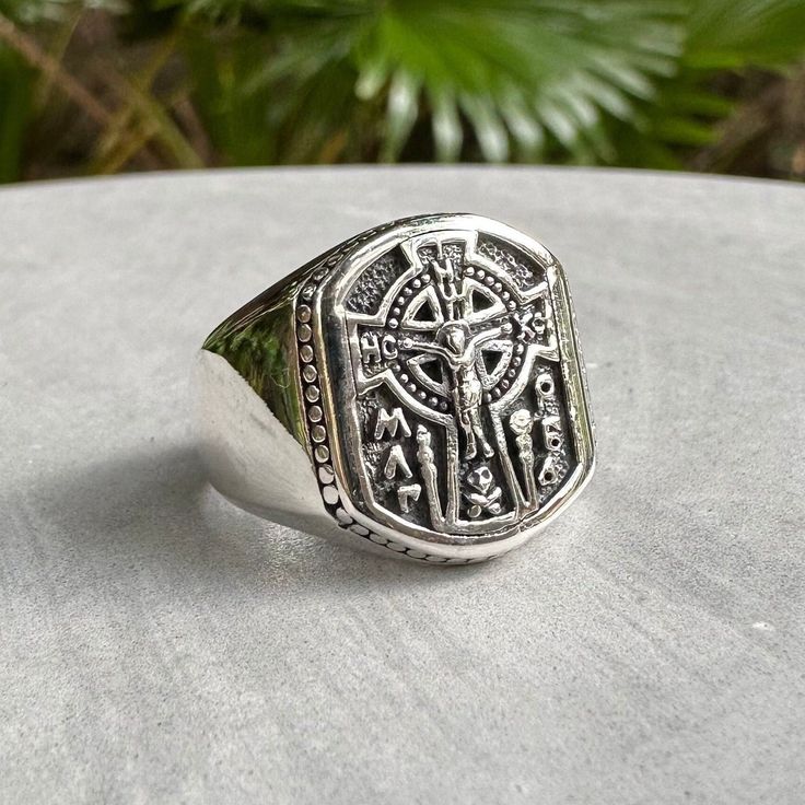 Handcrafted Solid Sterling Silver .925/ Jesus Christ Ring 100% hand-polished solid sterling silver Approximated weight 9.6 grams Beautiful Jesus Cross ring properly crafted in solid 925 sterling silver with 925 stamp. All products here are GUARANTEED 925 Sterling Silver of finest standard. We offer a 30 day money back in our shop policies if you are not happy with the purchase. Customer experience is my first priority. I want you to feel happy with your purchase and love the item you choose. Eve Sterling Silver Spiritual Rings With Polished Finish, Spiritual Sterling Silver Rings With Polished Finish, Sterling Silver Rings With Polished Finish In Spiritual Style, Symbolic Sterling Silver Engraved Ring With Polished Finish, Spiritual Sterling Silver Signet Ring For Anniversary, Nickel-free Sterling Silver Signet Ring Gift, Silver Open Ring Engraved Collectible, Silver Open Engraved Ring Collectible, Symbolic Silver Sterling Signet Ring