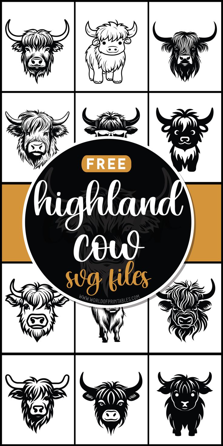 the free highland cow svg files are available for use in any type of design