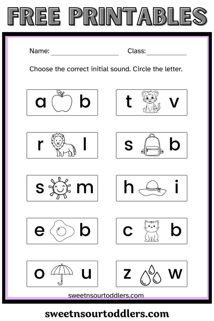 the printable worksheet for letter sounds is shown in black and white, which includes