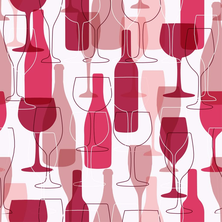 wine glasses and bottles are shown in this seamless pattern, which is very similar to the background