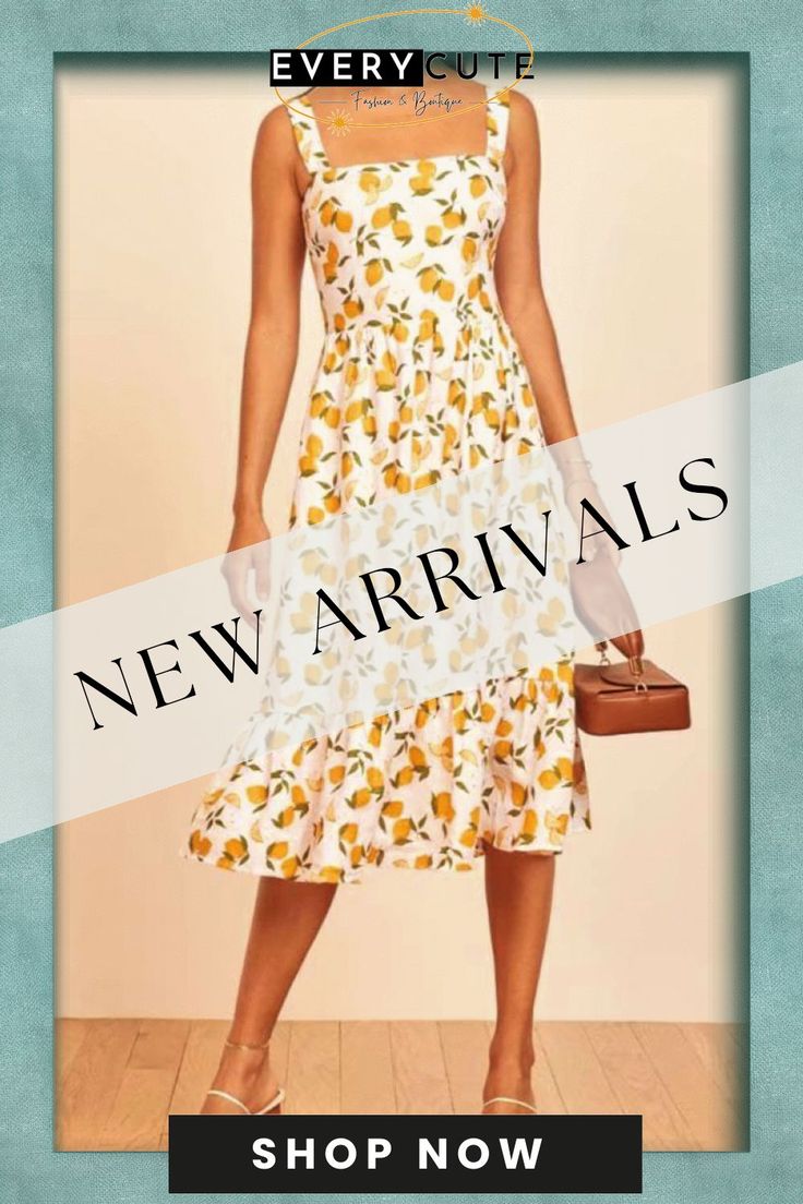 Elegant Print Split Joint Flounce Square Collar A Line Dresses Summer Midi Dress For A Date, Casual Summer Midi Dress For Date, Knee-length Summer Dress For A Date, Summer Date Dress Knee-length, Casual Summer Dress For Date, Line Dresses, Chiffon Fashion, A Line Dresses, Color Pick