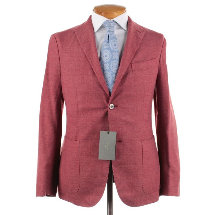 * Sleeve (Shoulder Seam To End Of Sleeve): 25 * Length (Bottom Of Collar): 28.25 * Shoulder To Shoulder: 18.5 * Pit To Pit: 20.5 * Waist (Across At Top Button): 19.25 Luxury Red Single Breasted Blazer, Luxury Red Single-breasted Blazer, Red Luxury Single-breasted Blazer, Luxury Red Blazer With Lapel Collar, Formal Red Outerwear With Hidden Button Closure, Red Formal Outerwear With Hidden Button Closure, Luxury Red Blazer For Formal Occasions, Red Luxury Blazer For Formal Occasions, Luxury Red Formal Blazer