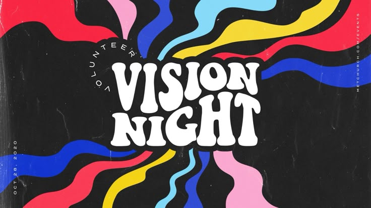 a book with the title vision night written in white and rainbow swirls on it