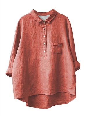 Women's New Long-sleeved Chinese Style Bamboo Hemp Printing Fashionable Versatile Lapel Solid Color Shirt Plain Collared Tops For Spring, Spring Blouse With Casual Collar In Solid Color, Collared Plain Tops For Fall, Casual Plain Long Sleeve Blouse, Long Sleeve Buttoned Summer Tops, Plain Collared Tops For Fall, Casual Long Sleeve Plain Blouse, Casual Plain Blouse For Spring, Long Sleeve Button Tops For Summer