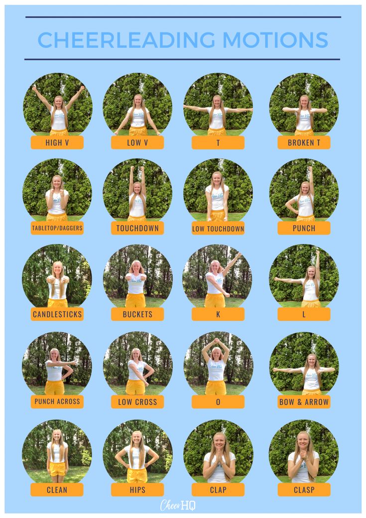 a woman doing yoga poses with her hands in the air, and text that reads cheerleader