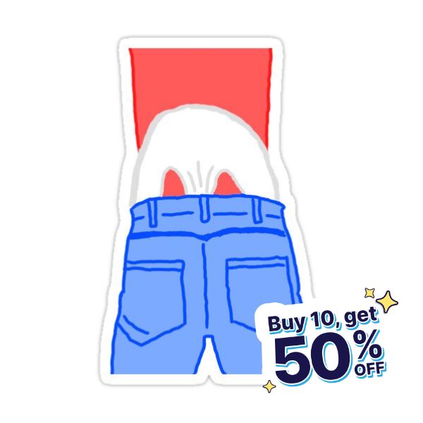 a sticker with an image of a pair of blue jeans and a white t - shirt