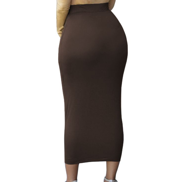 Coffee High-waisted Bodycon Maxi Skirt Brown High Waist Stretch Mini Skirt, Brown Stretch High Waist Mini Skirt, High Waist Brown Skirt, Brown Solid Color Long Skirt, High Waist Brown Maxi Skirt For Fall, Fitted High Waist Brown Maxi Skirt, Casual Brown High Waist Pencil Skirt, Brown Stretch Lined Skirt, Fitted Brown Pencil Skirt Casual Style