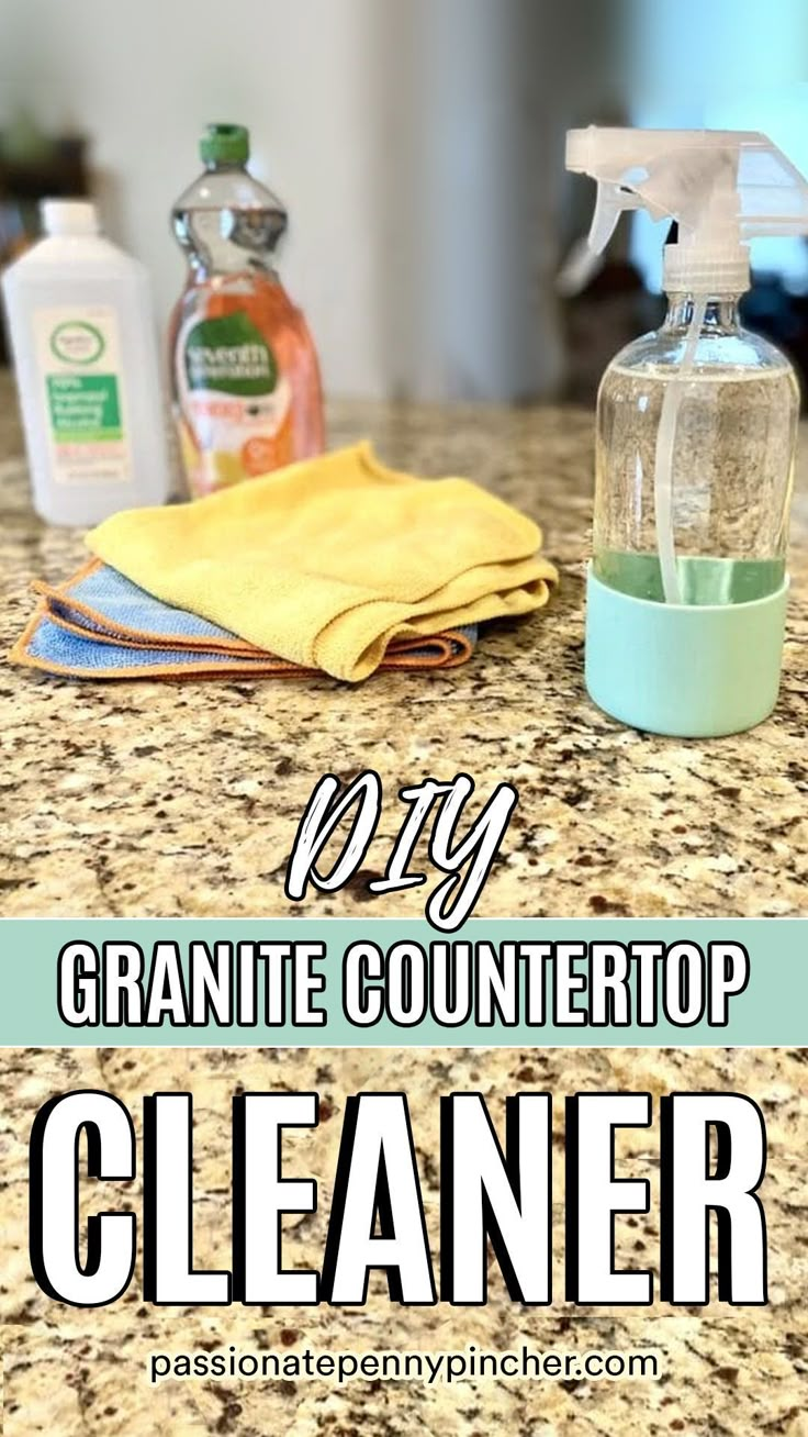 granite counter top with cleaning products on it and the words diy granite countertop cleaner