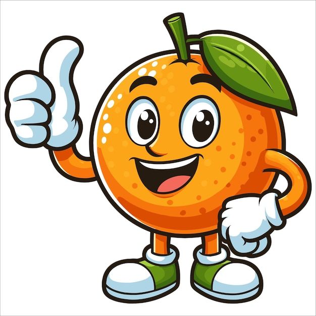 an orange cartoon character giving a thumbs up and holding a green leaf on its head