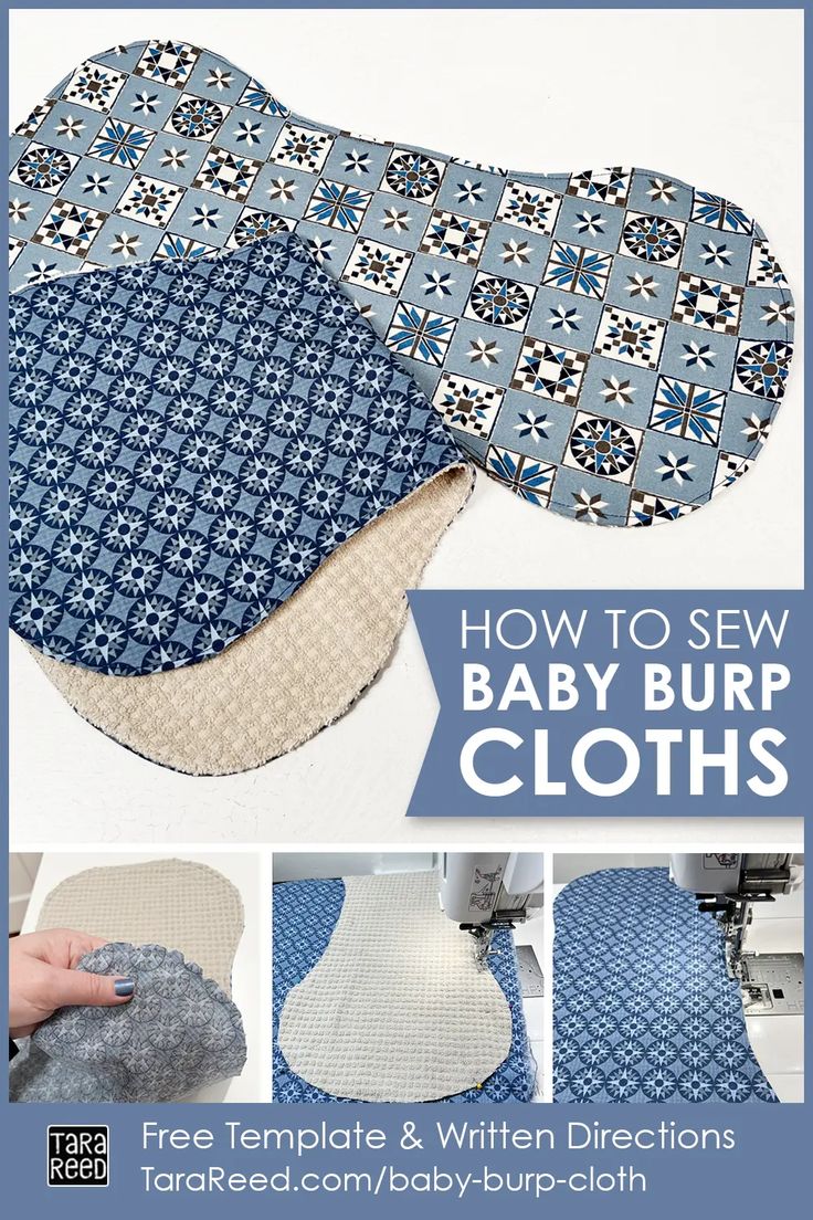 the instructions for how to sew baby burp cloths are shown in blue and white