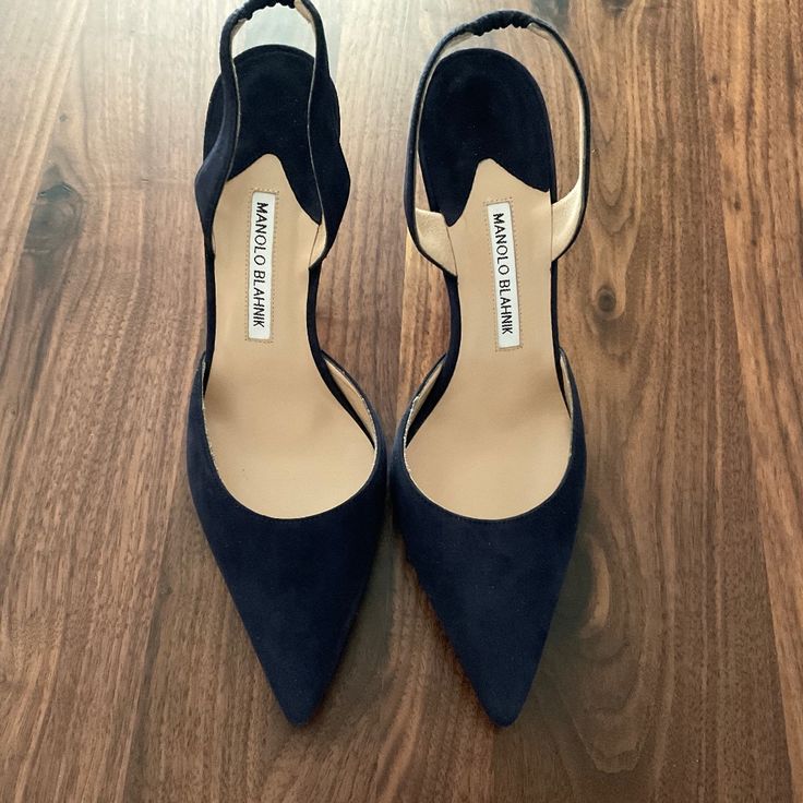 Navy Blue Suede. Never Worn. Stunning Navy Blue Suede Slingback Pumps Featuring Almond Toe And Covered Stiletto Heel. Sling Back Strap With Stretch Inset. Upper: 100% Calf Suede. Sole: 100% Calf Suede. Lining: 100% Goat Skin. Heel Measures 90 Mm (3.5 Inches) Italian Sizing. Made In Italy. This Item Runs Half A Size Smaller. Manolo Blahnik Recommends Ordering Half A Size Larger Than Your Regular Shoe Size. Narnia Closet, Manolo Blahnik Carolyne, Manolo Blahnik Shoes, Sling Back, Slingback Pump, Narnia, Blue Suede, Back Strap, Manolo Blahnik