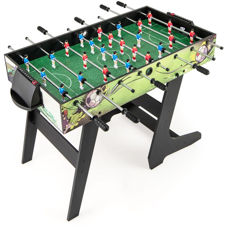 a foosball table with soccer players on it