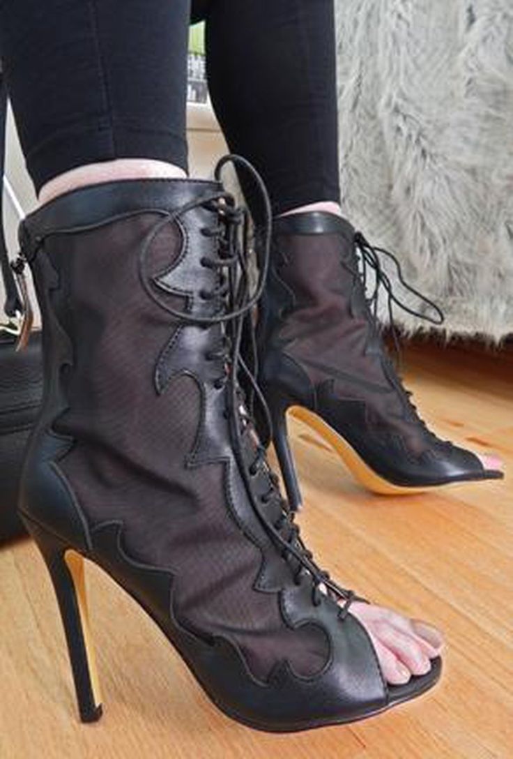 Halloween High Heel Fitted Boots, Halloween Synthetic Boots, Spring Mesh Boots With Round Toe, High Heel Mesh Boots For Party, High Heel Mesh Party Boots, High Heel Boots For Halloween Party, Halloween High Heel Leather Boots, High Heel Halloween Party Boots, Party Lace-up Ankle Boots