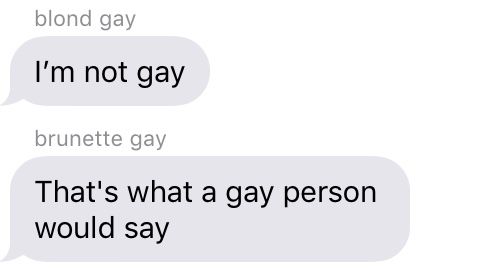 two texts that say, i'm not gay and the other one says it